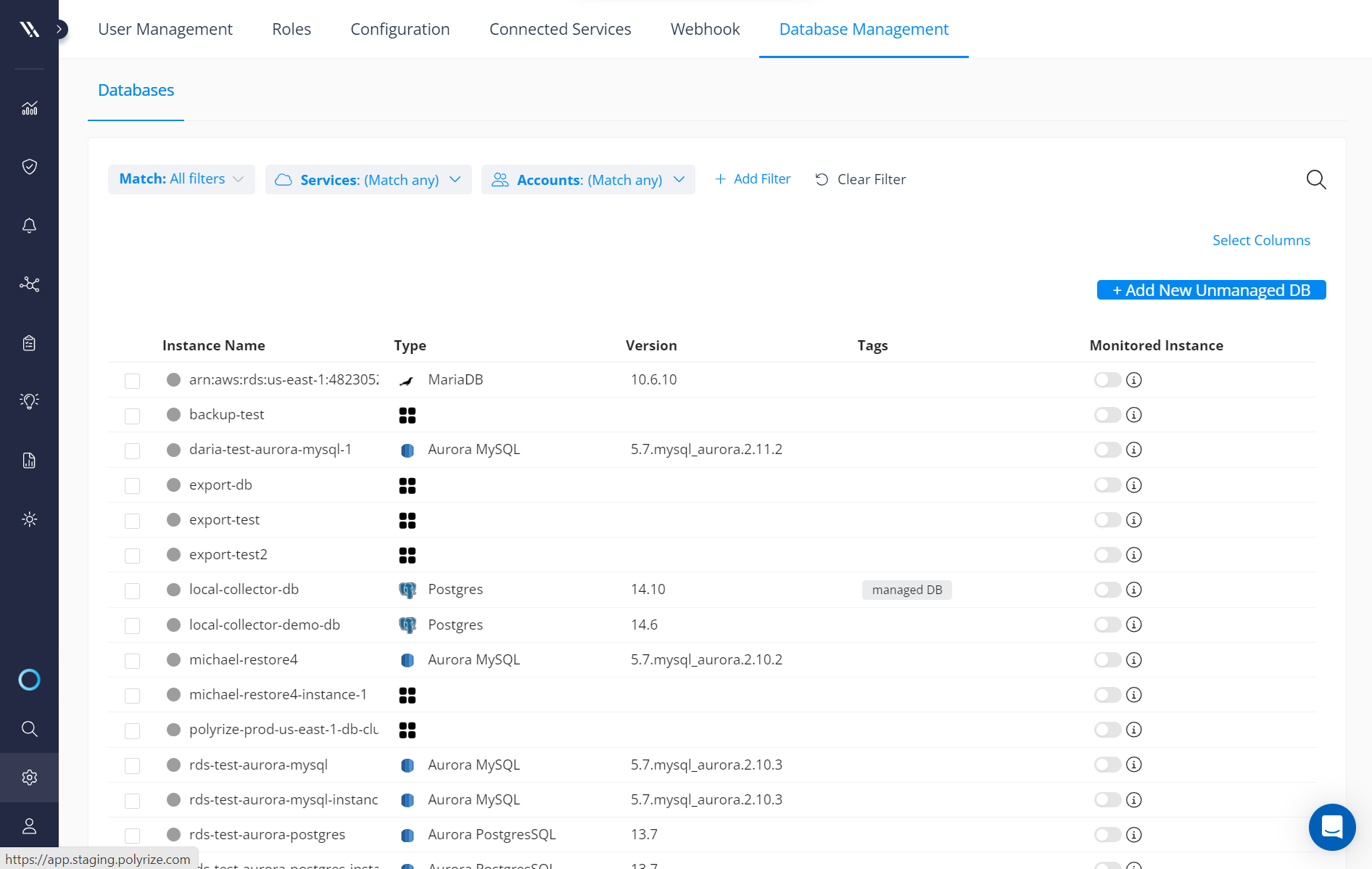 Database management console