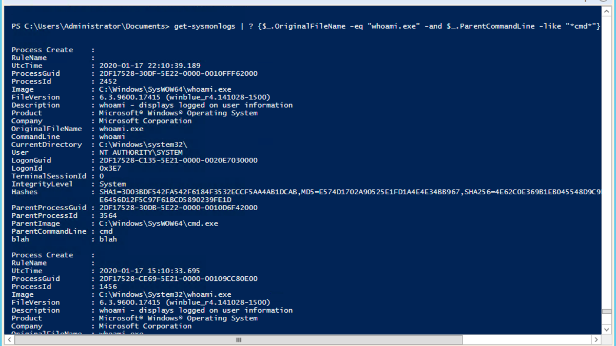 Sysmon log entries pipeline