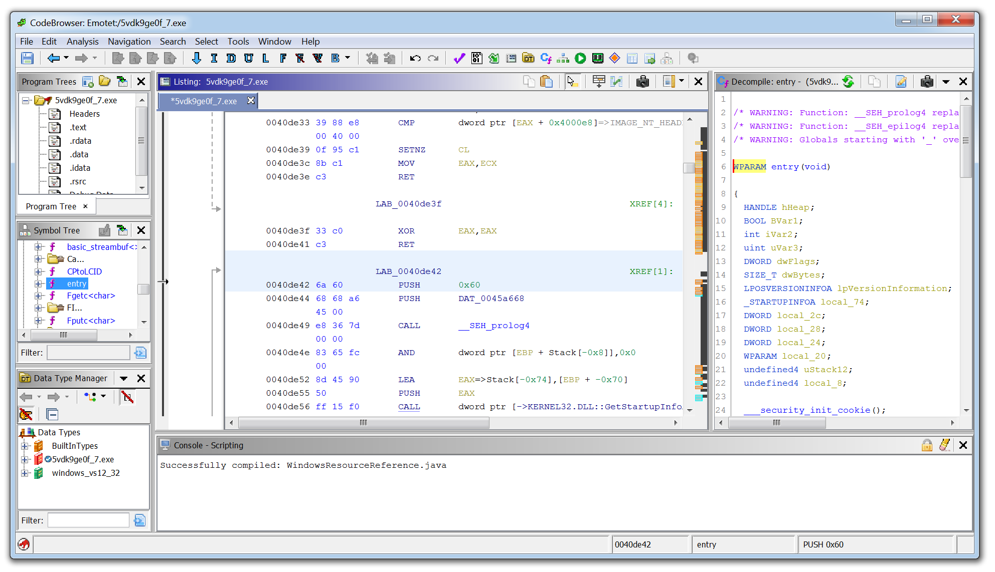 a screenshot of how to use Ghidra as a malware analysis tool