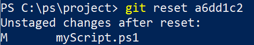 Ein Screenshot des „Git reset“-Befehls in PowerShell