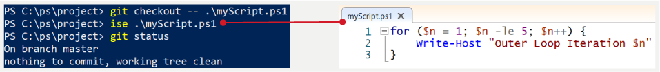 a screenshot of how to check out a file from a commit using Git checkout