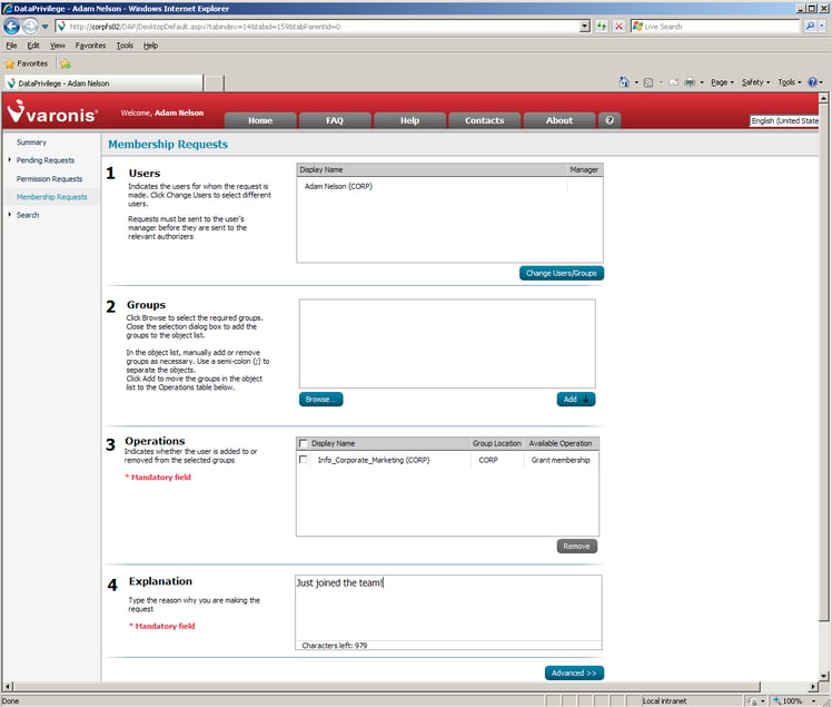 Adam Nelson is requesting access from the Data Owner to join the “Corporate Marketing” distribution list. 