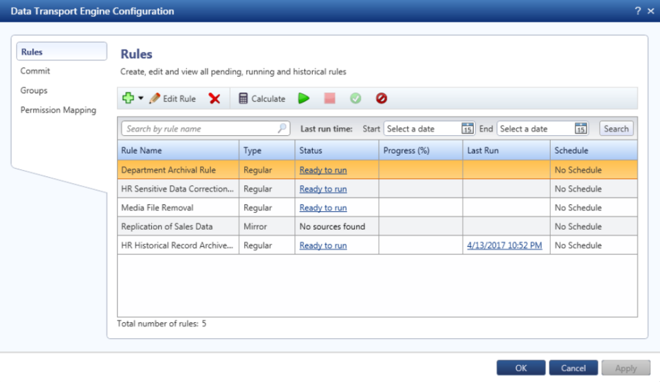 Data Transport Engine rules