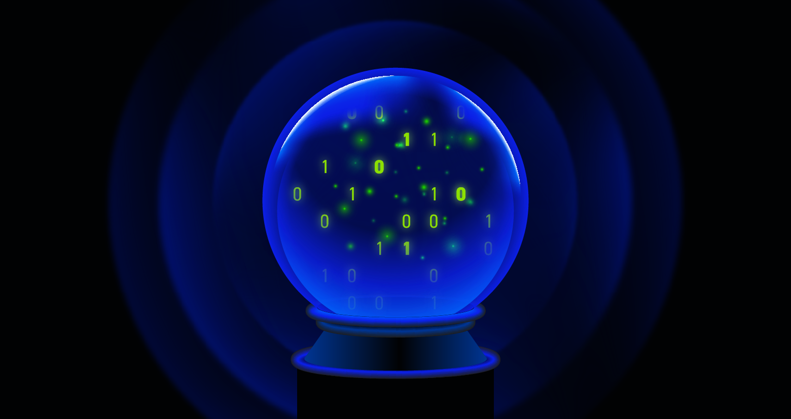 Crystal ball with data to showcase trends in cybersecurity