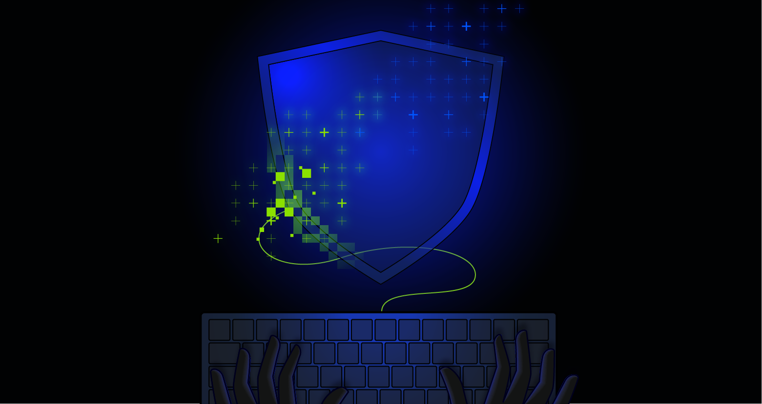 keyboard showing AI trying to access a shield to represent data security