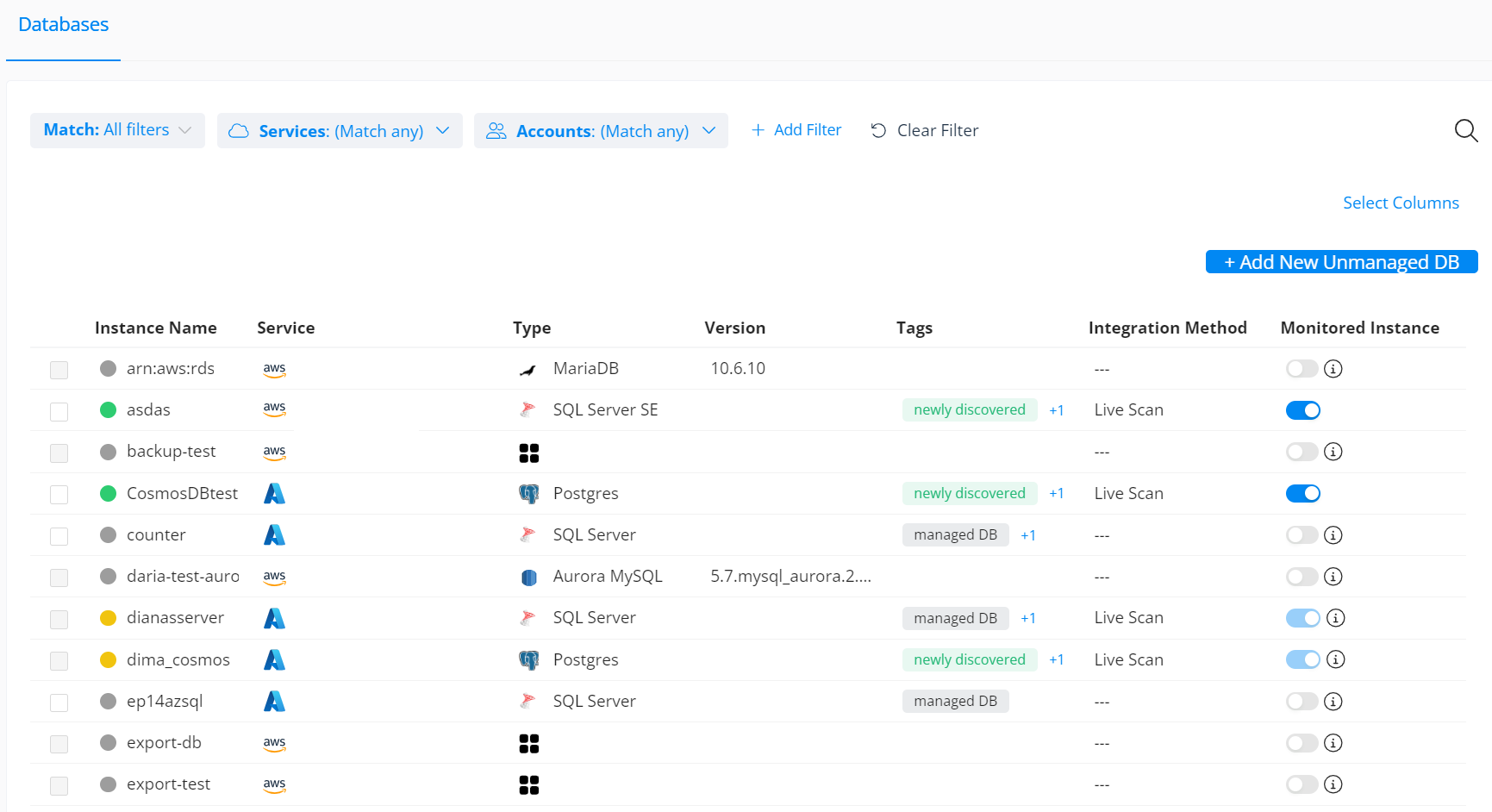 Shadow database management console