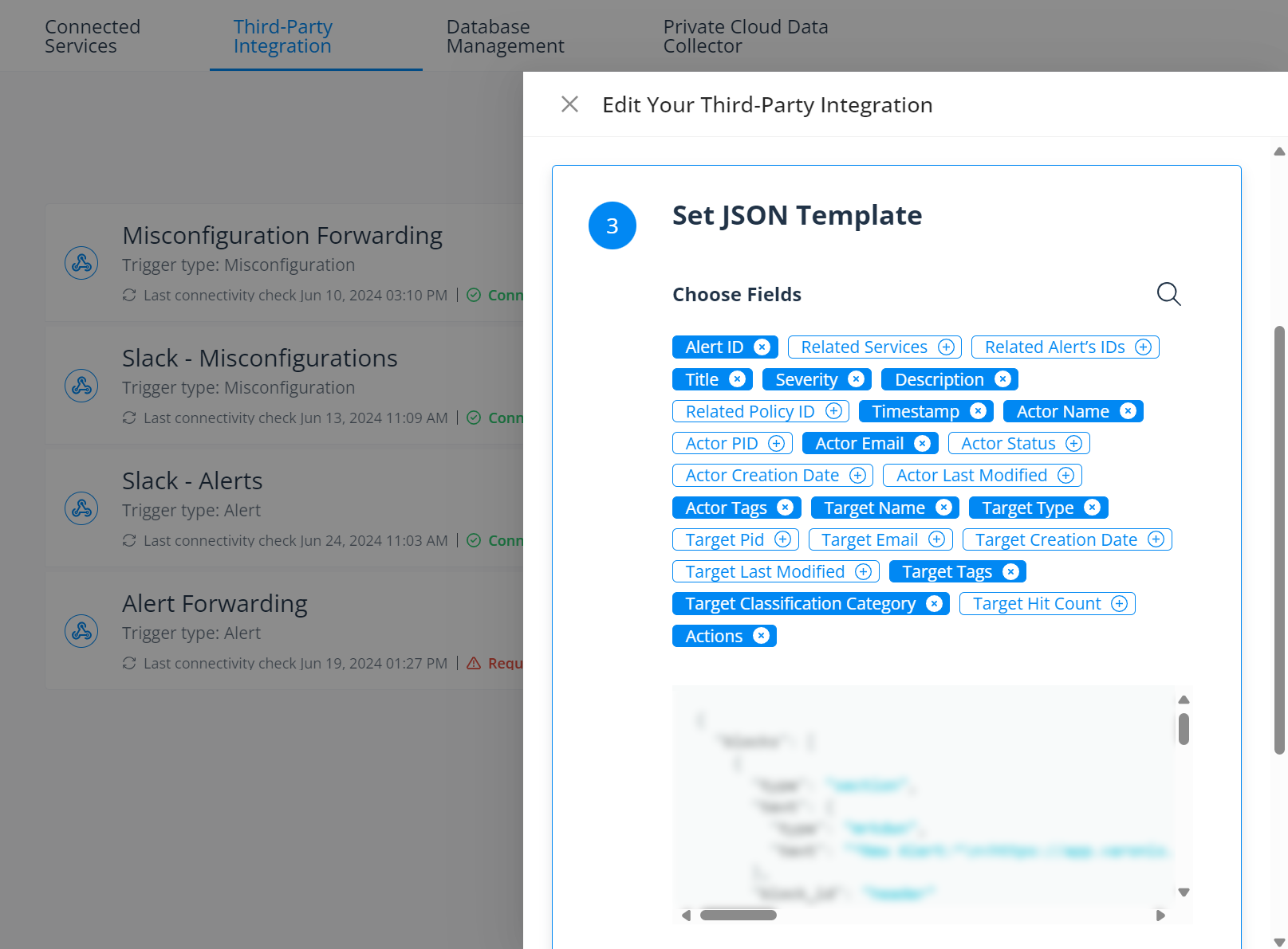 Webhook alert fields